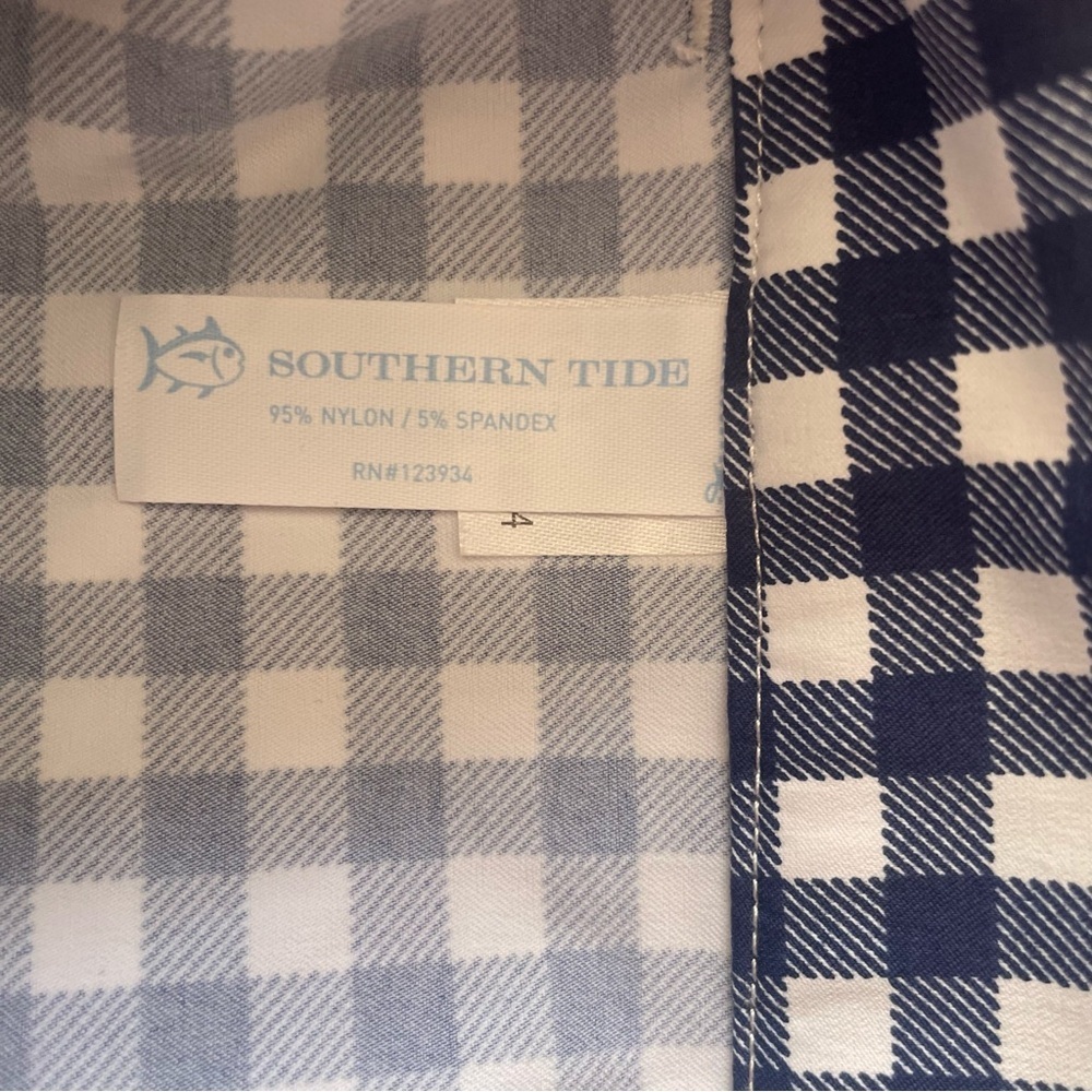 Southern Tide Shorts Women 6 Blue Inlet Gingham 30" Performance Nautical - Picture 6 of 6